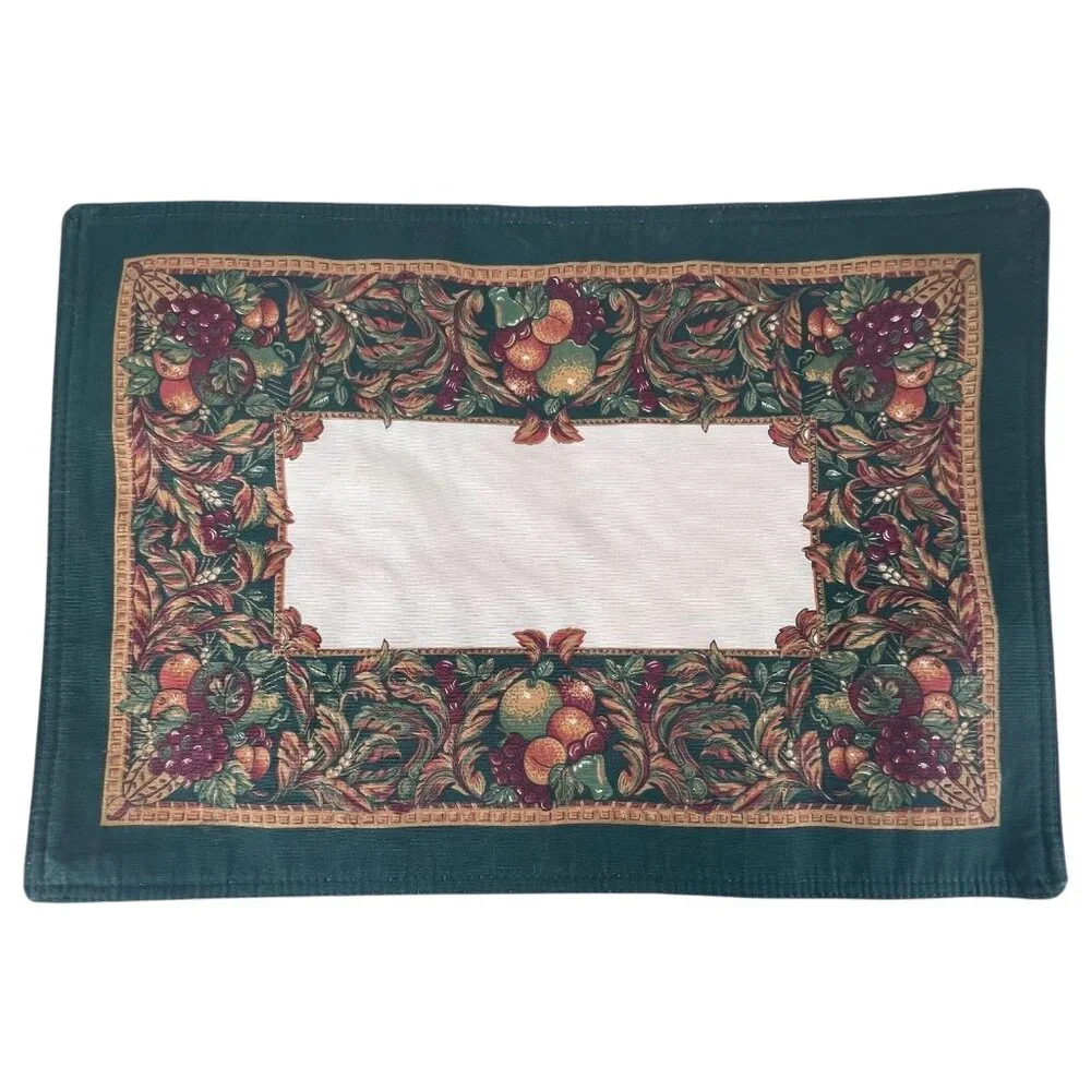 Set Of 4 Thanksgiving Fruit‎ & Vine Placemats Green Border 18